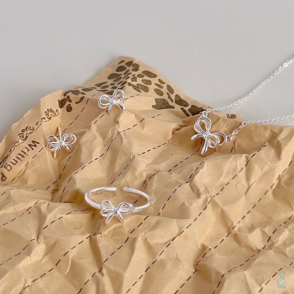 SUMMER韓 銀飾💫［925純銀］韓系層次蝴蝶結套組 純銀耳環 純銀項鏈 純銀戒指 純銀飾品-規格圖9
