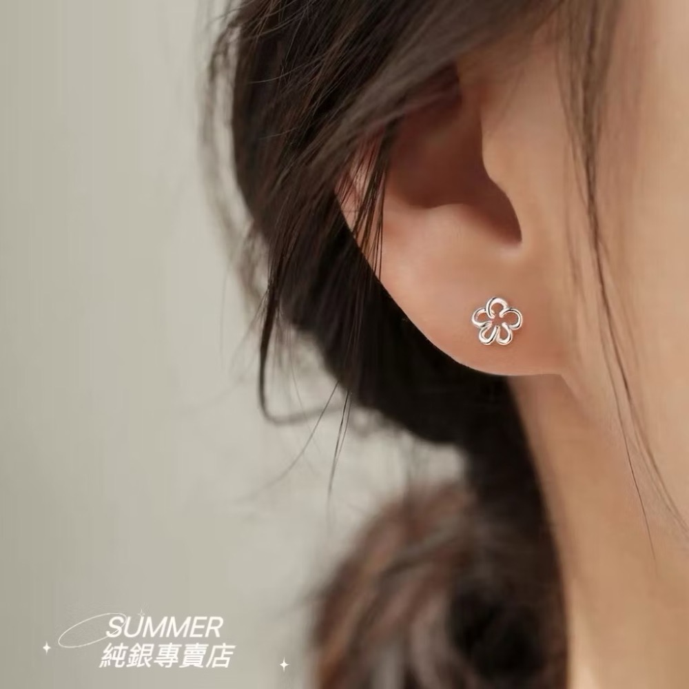 SUMMER 銀飾💫［999足銀］<綣綣花語>鎖珠式耳環 洗澡睡覺不用摘 立體造型 純銀耳環 迷你耳環 純銀飾品-細節圖3