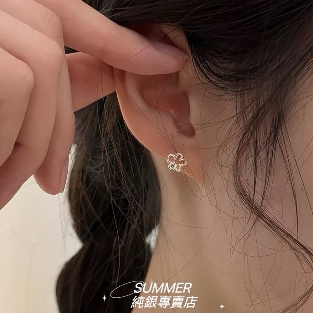 SUMMER 銀飾💫［999足銀］<綣綣花語>鎖珠式耳環 洗澡睡覺不用摘 立體造型 純銀耳環 迷你耳環 純銀飾品-細節圖5