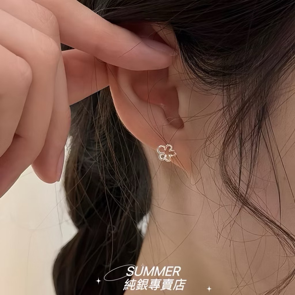 SUMMER 銀飾💫［999足銀］<綣綣花語>鎖珠式耳環 洗澡睡覺不用摘 立體造型 純銀耳環 迷你耳環 純銀飾品-細節圖5