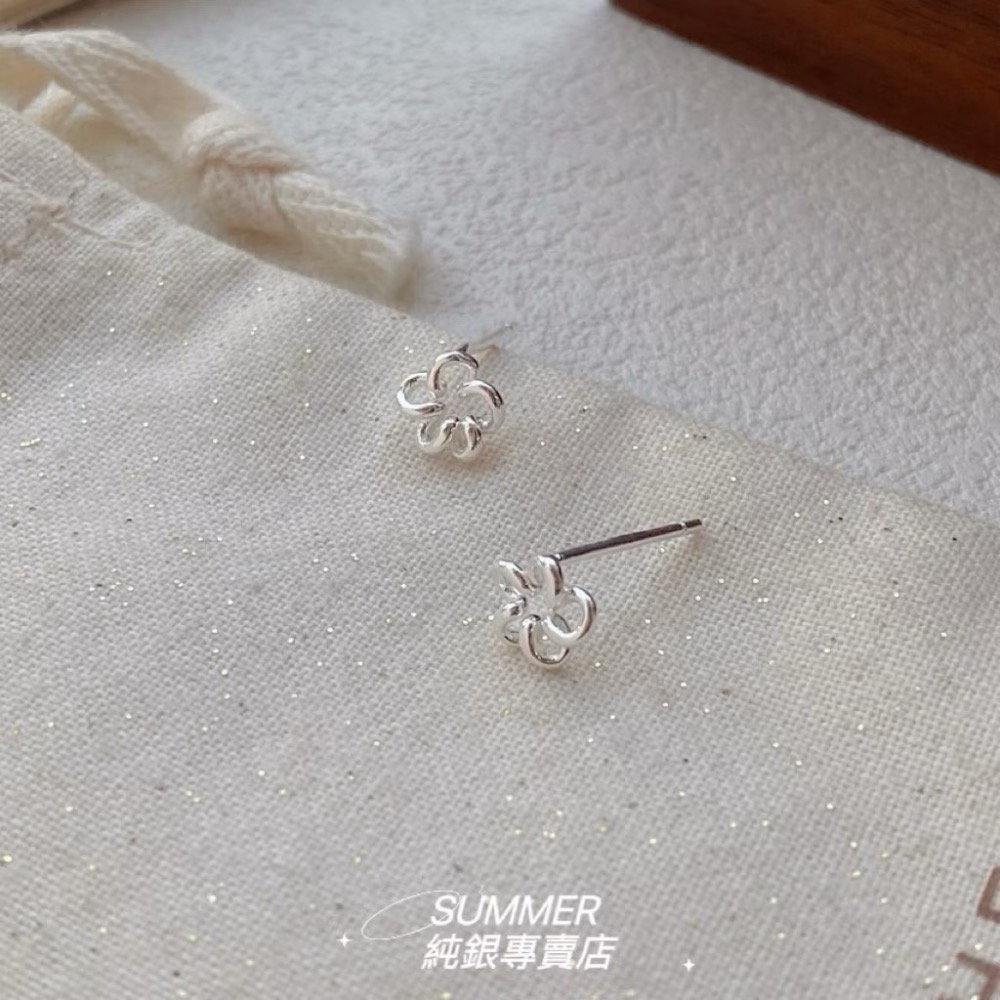 SUMMER 銀飾💫［999足銀］<綣綣花語>鎖珠式耳環 洗澡睡覺不用摘 立體造型 純銀耳環 迷你耳環 純銀飾品-細節圖6