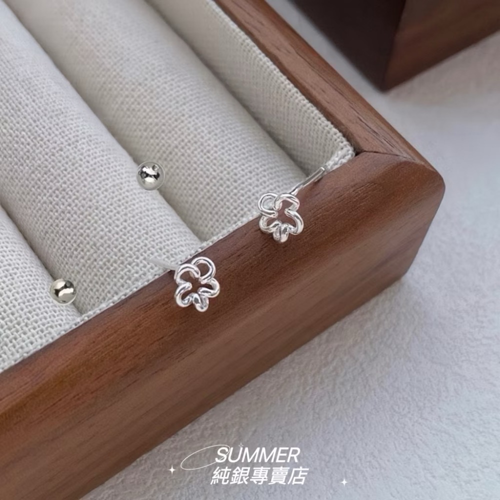SUMMER 銀飾💫［999足銀］<綣綣花語>鎖珠式耳環 洗澡睡覺不用摘 立體造型 純銀耳環 迷你耳環 純銀飾品-規格圖9
