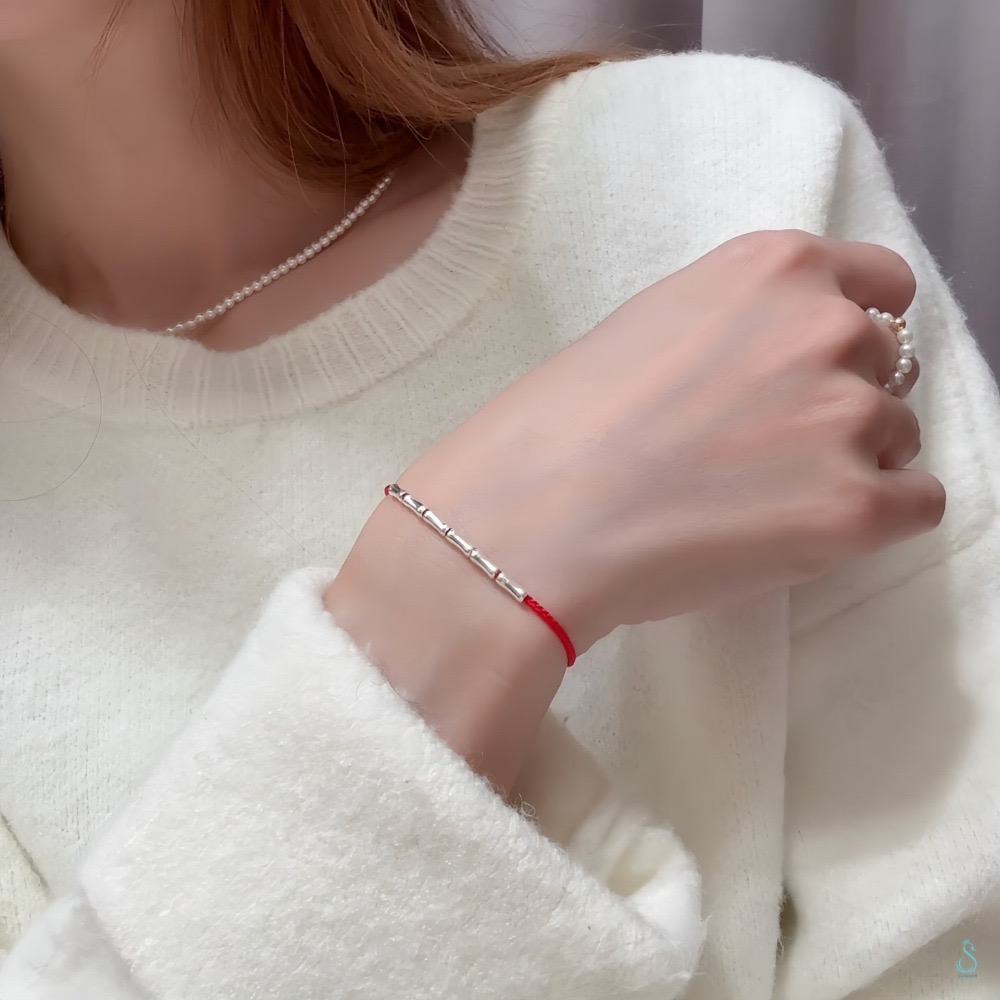 SUMMER 銀飾💫［925純銀］🉐新年祈福 節節高升 🎋手作竹節幸運手鏈 紅線手鏈 純銀手鍊 純銀飾品-細節圖2