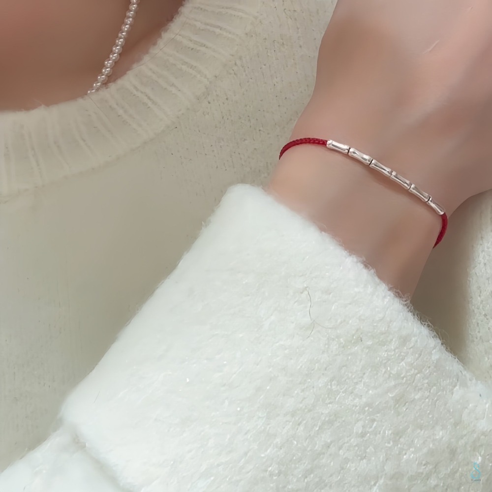 SUMMER 銀飾💫［925純銀］🉐新年祈福 節節高升 🎋手作竹節幸運手鏈 紅線手鏈 純銀手鍊 純銀飾品-細節圖3