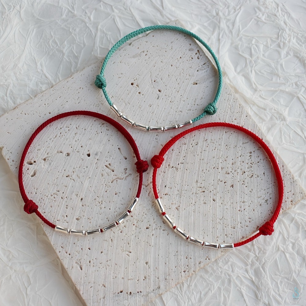 SUMMER 銀飾💫［925純銀］🉐新年祈福 節節高升 🎋手作竹節幸運手鏈 紅線手鏈 純銀手鍊 純銀飾品-細節圖5