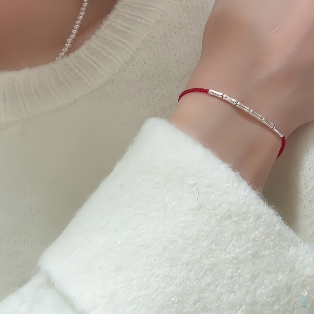 SUMMER 銀飾💫［925純銀］🉐新年祈福 節節高升 🎋手作竹節幸運手鏈 紅線手鏈 純銀手鍊 純銀飾品-細節圖3