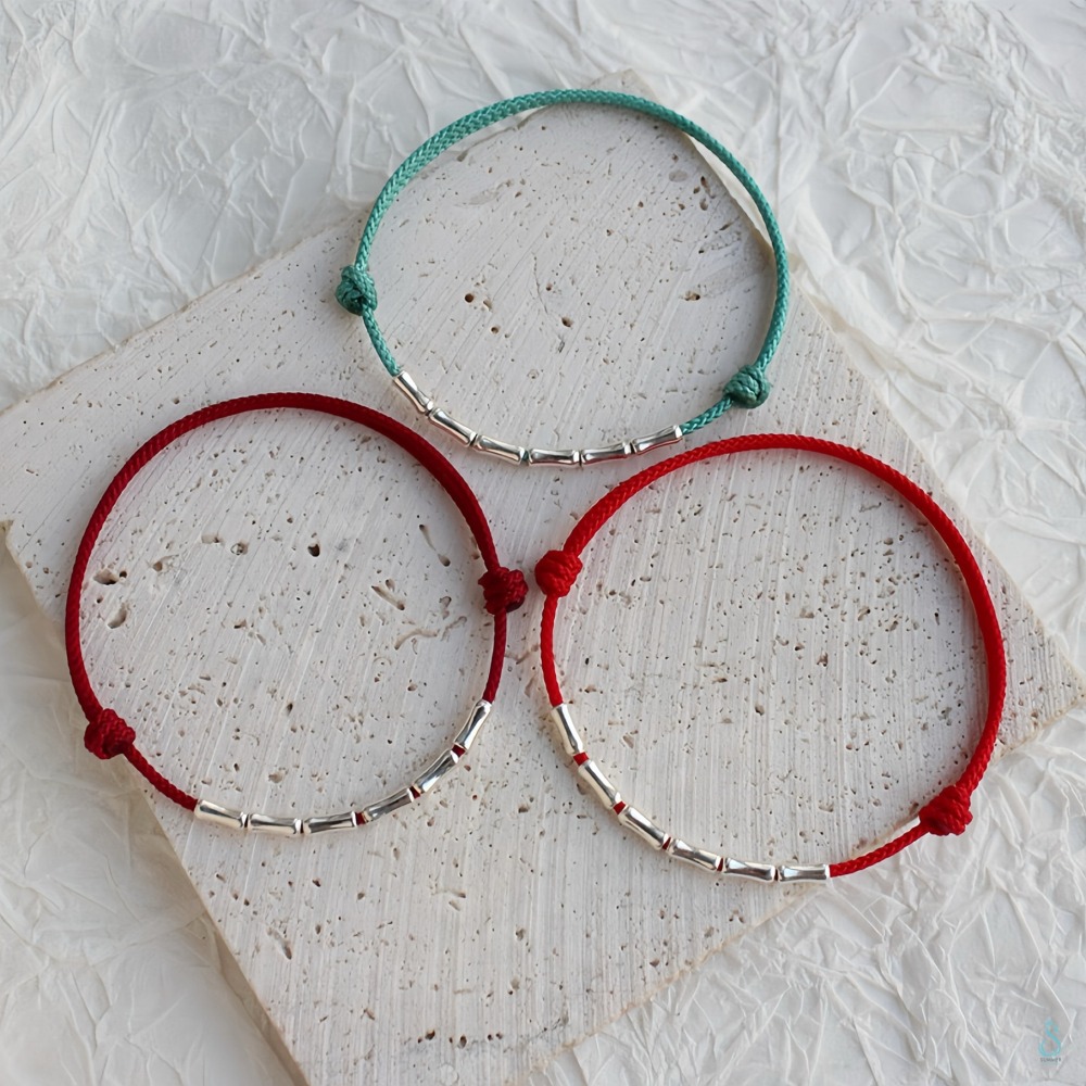 SUMMER 銀飾💫［925純銀］🉐新年祈福 節節高升 🎋手作竹節幸運手鏈 紅線手鏈 純銀手鍊 純銀飾品-細節圖5