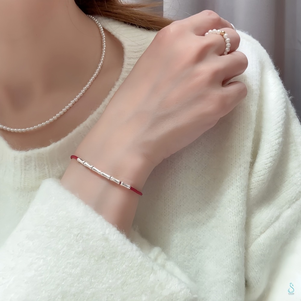 SUMMER 銀飾💫［925純銀］🉐新年祈福 節節高升 🎋手作竹節幸運手鏈 紅線手鏈 純銀手鍊 純銀飾品-細節圖7
