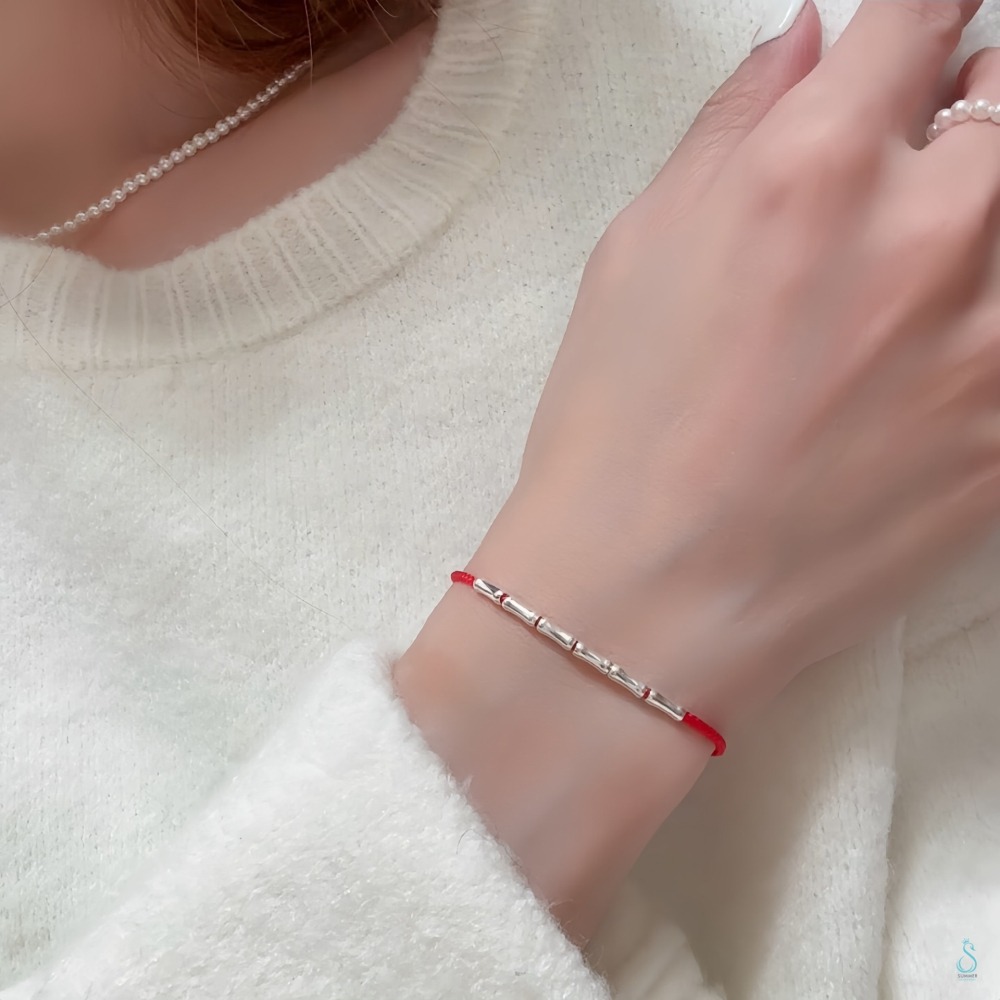 SUMMER 銀飾💫［925純銀］🉐新年祈福 節節高升 🎋手作竹節幸運手鏈 紅線手鏈 純銀手鍊 純銀飾品-細節圖8