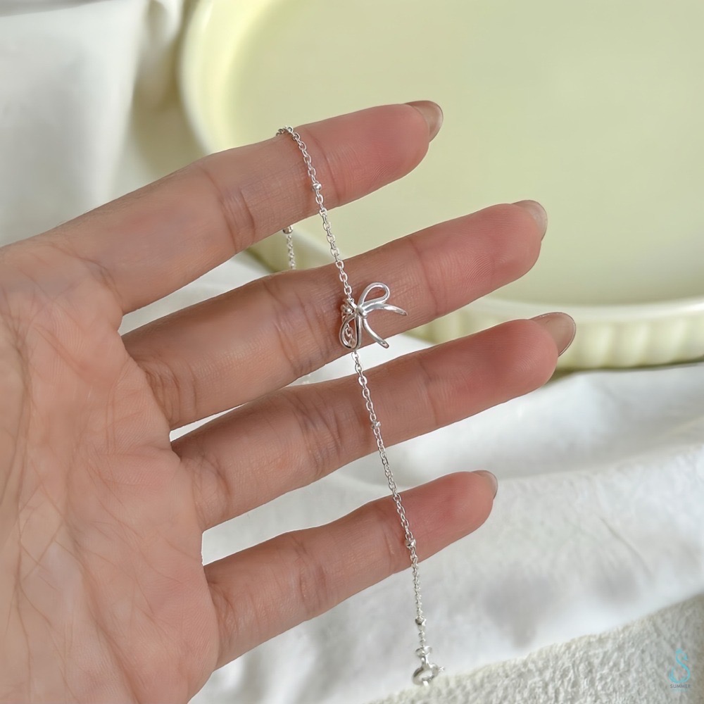 SUMMER 銀飾💫［925純銀］簡約蝴蝶結手鏈 純銀手鍊 蝴蝶結手鏈 純銀飾品-細節圖7