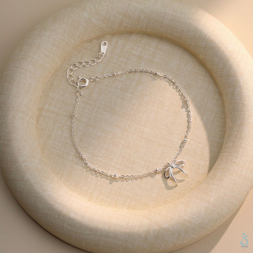 SUMMER 銀飾💫［925純銀］簡約蝴蝶結手鏈 純銀手鍊 蝴蝶結手鏈 純銀飾品-細節圖3
