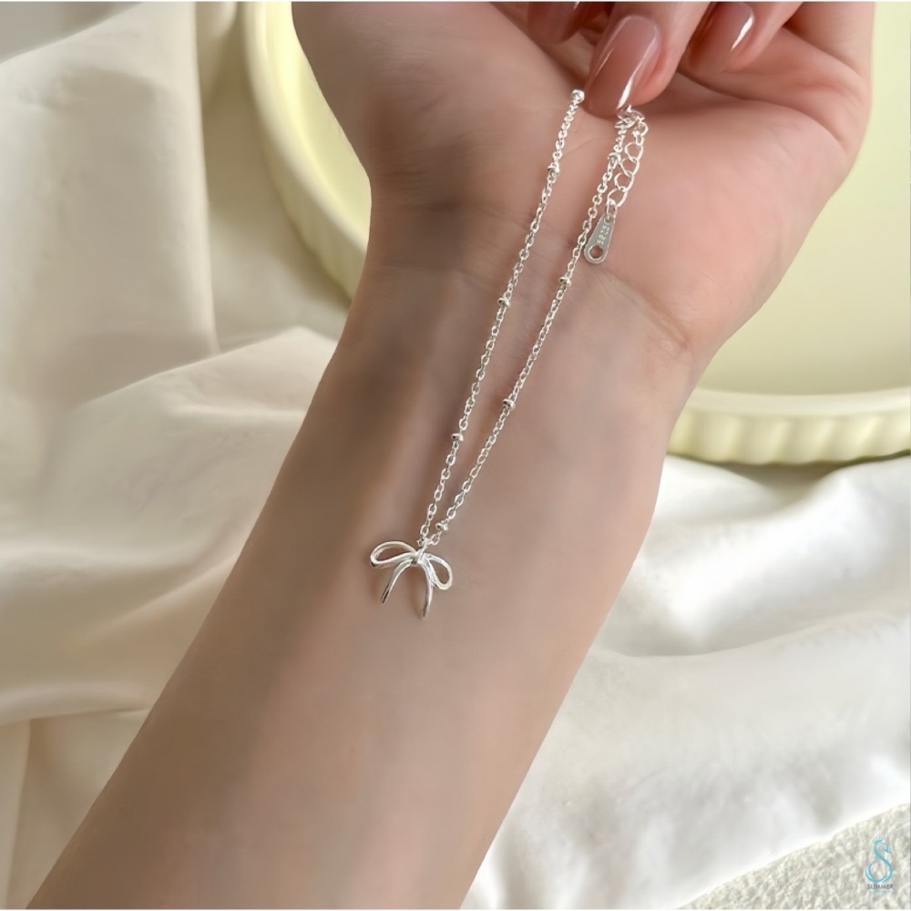 SUMMER 銀飾💫［925純銀］簡約蝴蝶結手鏈 純銀手鍊 蝴蝶結手鏈 純銀飾品-細節圖4