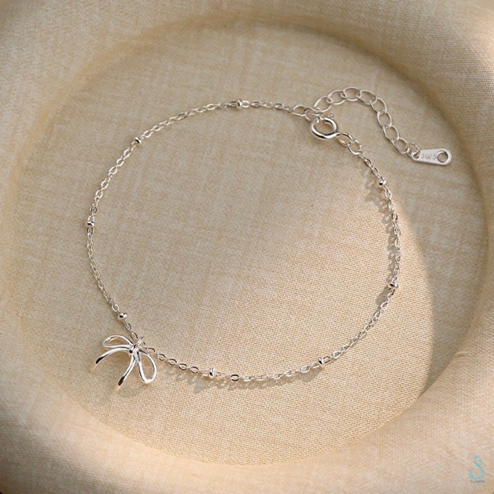 SUMMER 銀飾💫［925純銀］簡約蝴蝶結手鏈 純銀手鍊 蝴蝶結手鏈 純銀飾品-細節圖5