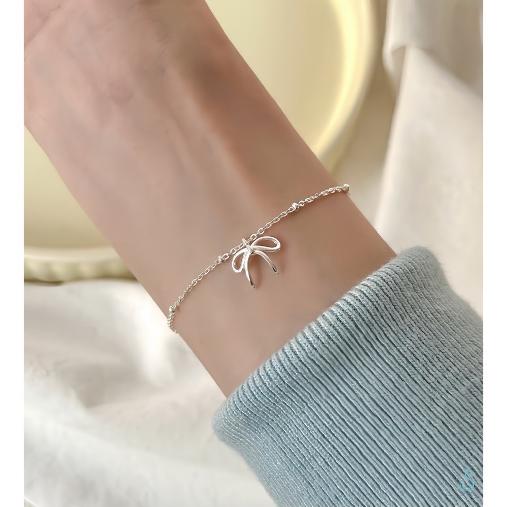SUMMER 銀飾💫［925純銀］簡約蝴蝶結手鏈 純銀手鍊 蝴蝶結手鏈 純銀飾品-細節圖6