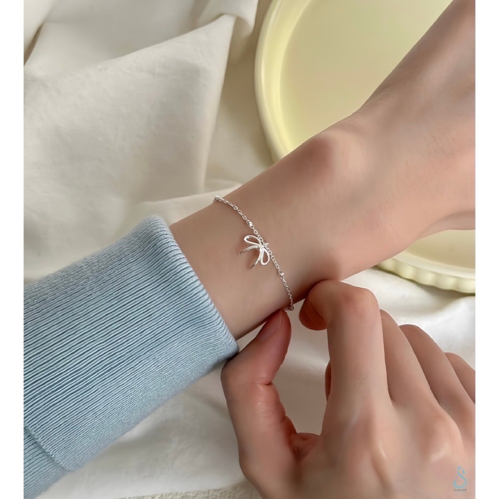 SUMMER 銀飾💫［925純銀］簡約蝴蝶結手鏈 純銀手鍊 蝴蝶結手鏈 純銀飾品-細節圖8