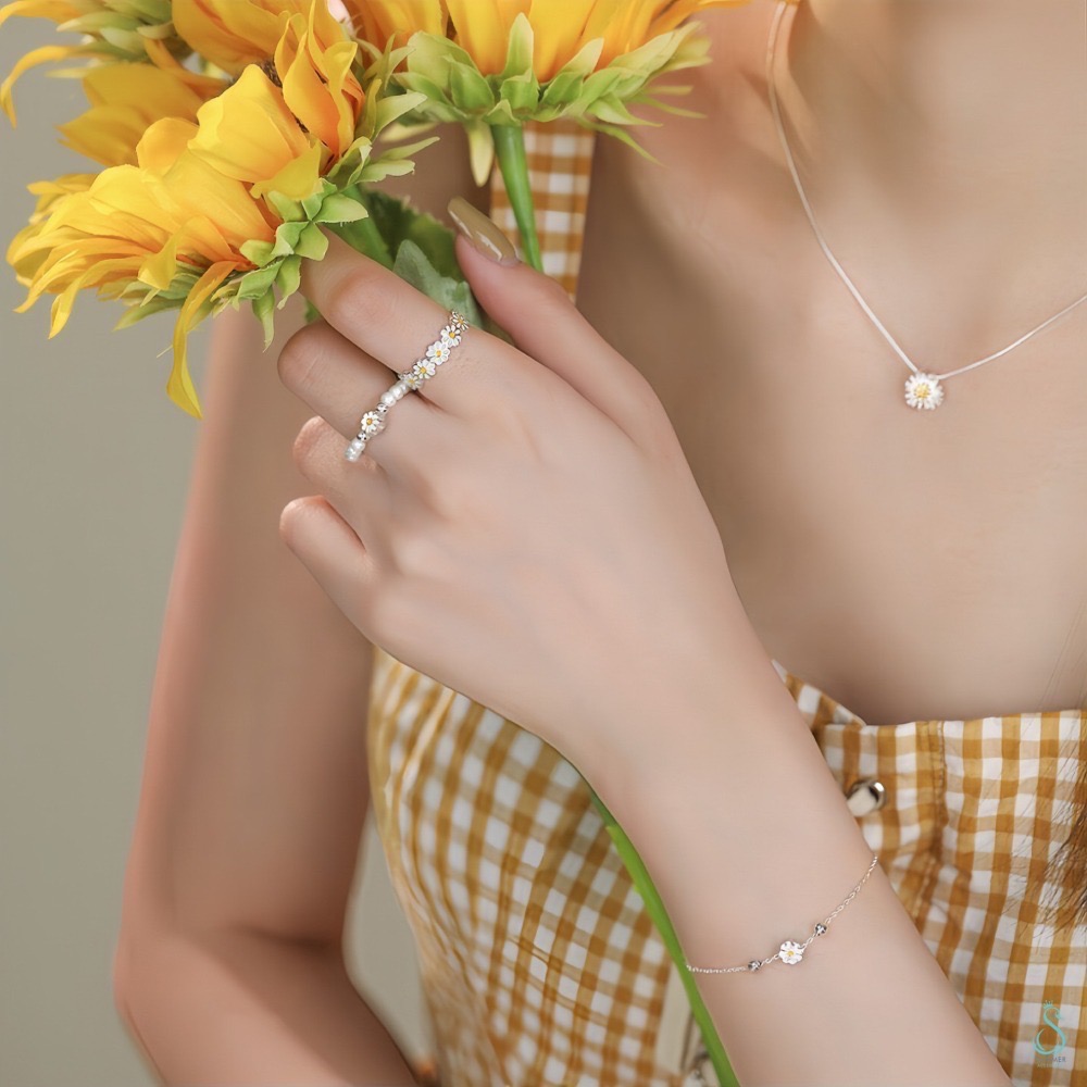 SUMMER 銀飾💫［925純銀］雛菊之戀 純銀戒指 純銀手鍊 甜美小雛菊 花系 純銀飾品-細節圖5