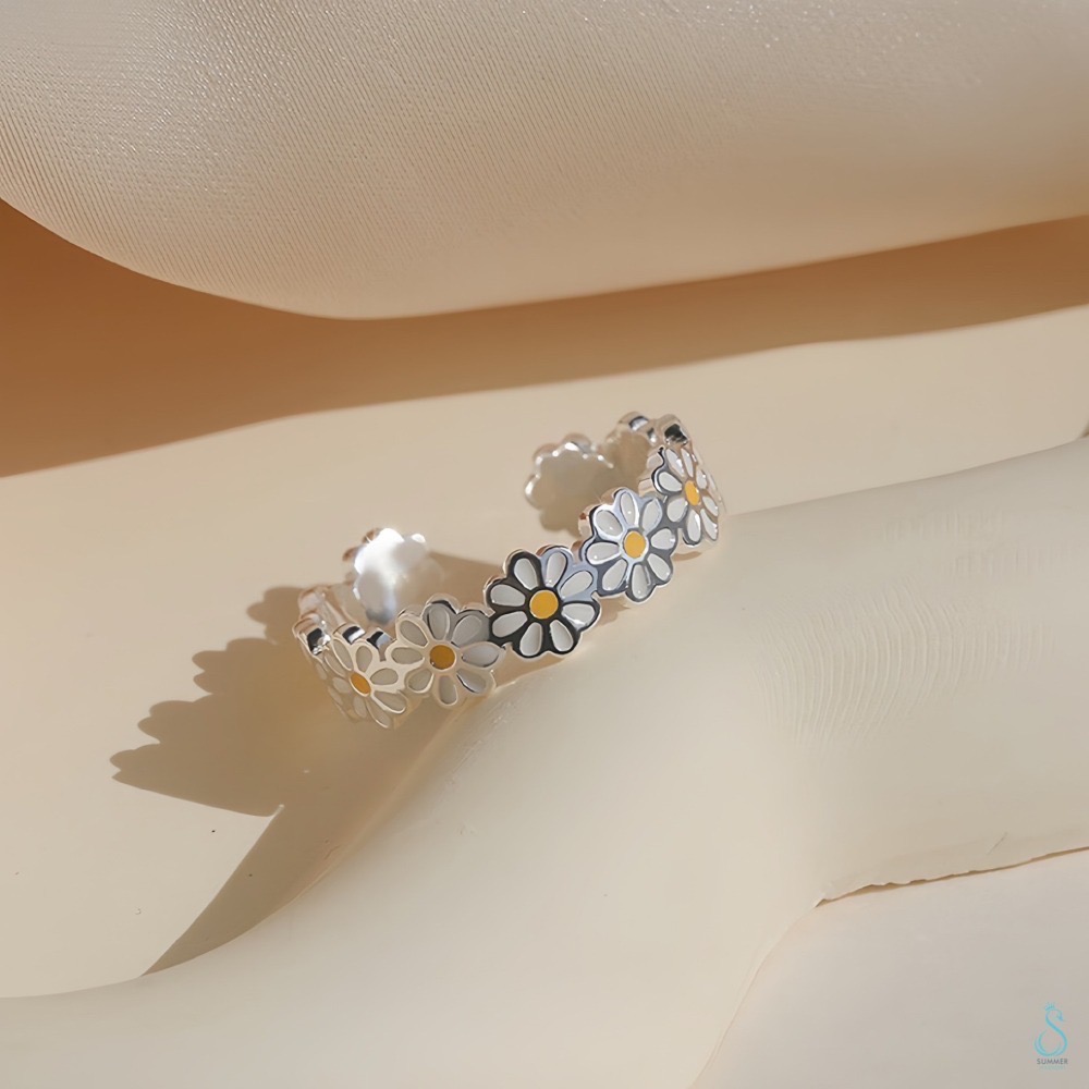SUMMER 銀飾💫［925純銀］雛菊之戀 純銀戒指 純銀手鍊 甜美小雛菊 花系 純銀飾品-細節圖9