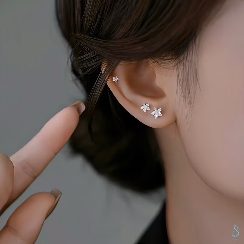 SUMMER 銀飾💫［S925純銀］🌟閃星星🌟星鑽耳環 一對優惠價 純銀耳環 純銀飾品-細節圖2