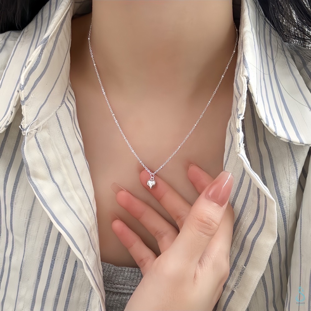 SUMMER 銀飾💫［925純銀］立體迷你心項鏈 愛心項鏈 純銀項鍊 純銀飾品-細節圖2