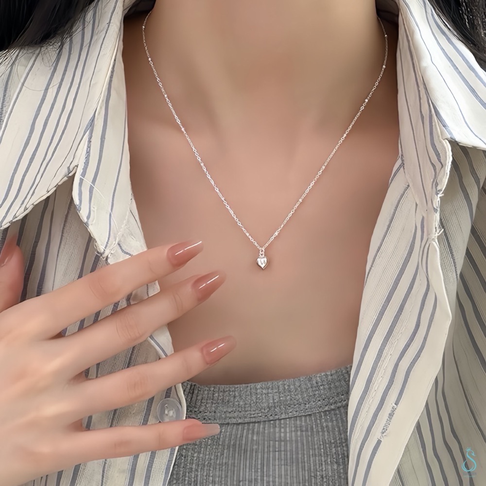 SUMMER 銀飾💫［925純銀］立體迷你心項鏈 愛心項鏈 純銀項鍊 純銀飾品-細節圖3