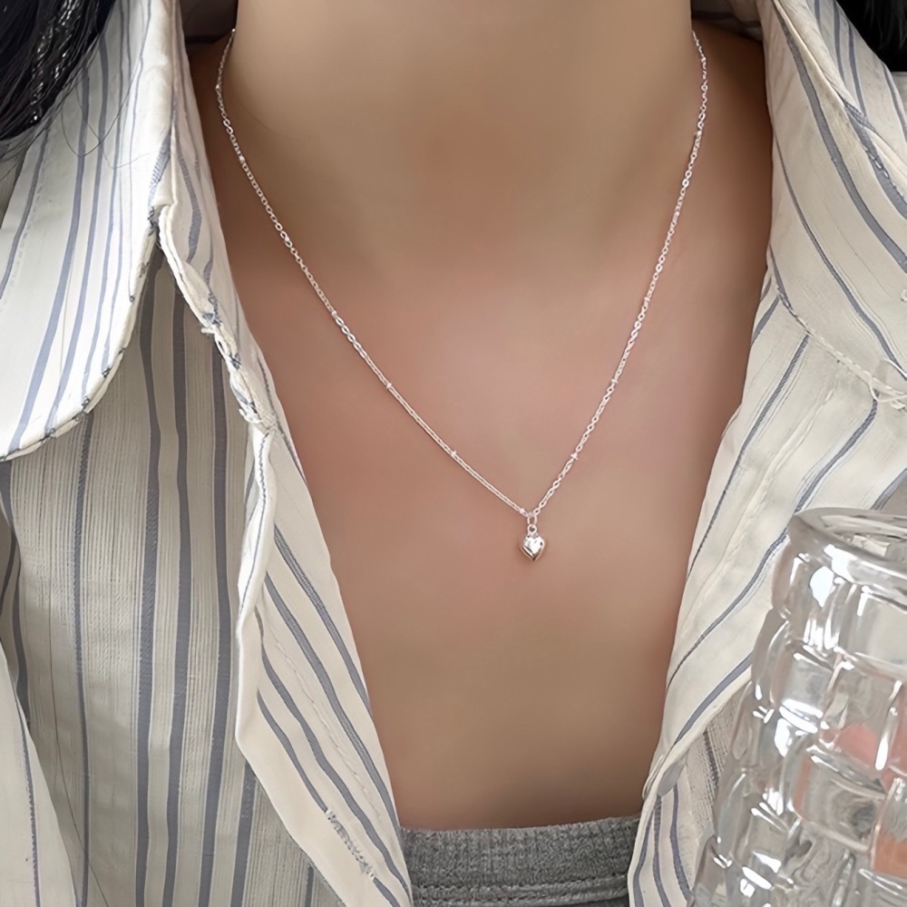 SUMMER 銀飾💫［925純銀］立體迷你心項鏈 愛心項鏈 純銀項鍊 純銀飾品-細節圖5