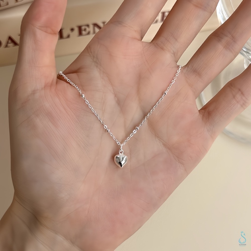 SUMMER 銀飾💫［925純銀］立體迷你心項鏈 愛心項鏈 純銀項鍊 純銀飾品-細節圖7