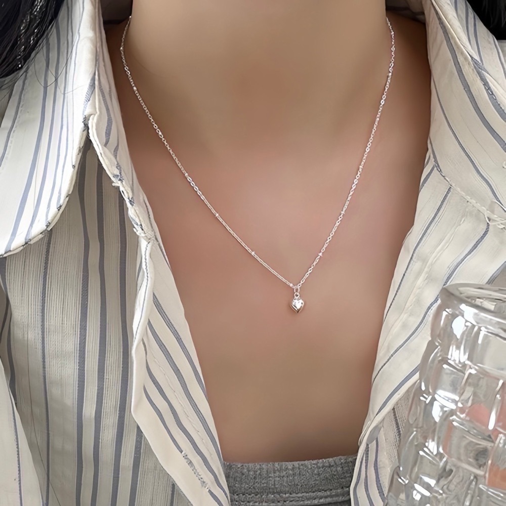 SUMMER 銀飾💫［925純銀］立體迷你心項鏈 愛心項鏈 純銀項鍊 純銀飾品-細節圖5