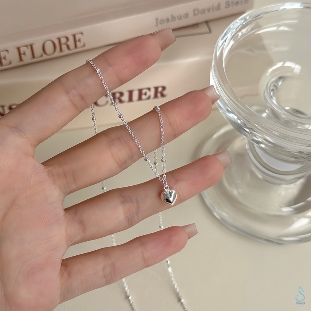 SUMMER 銀飾💫［925純銀］立體迷你心項鏈 愛心項鏈 純銀項鍊 純銀飾品-細節圖6