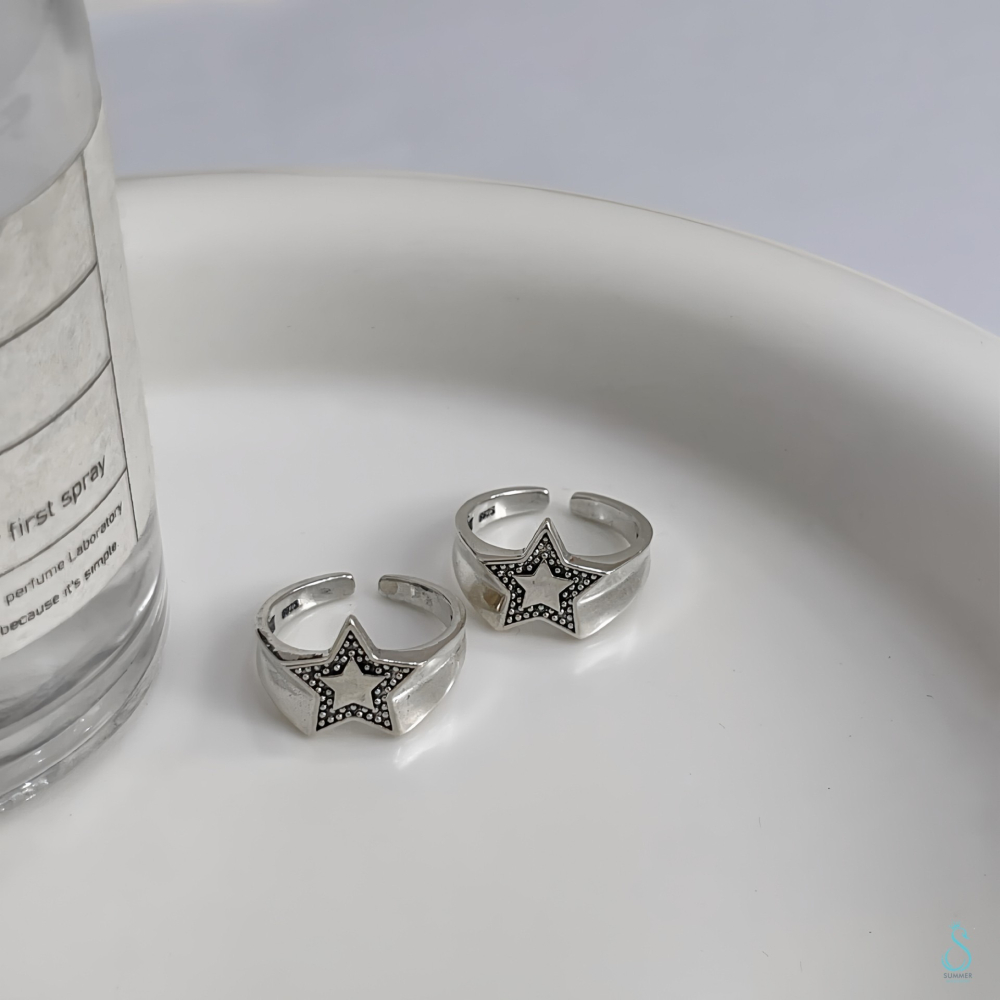 SUMMER韓 銀飾💫［925純銀］復古精工 泰銀五角星 純銀戒指 純銀飾品-細節圖5