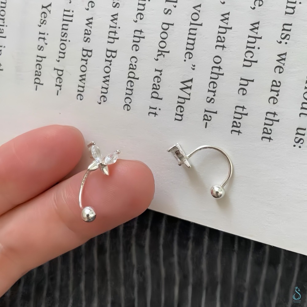 SUMMER 銀飾💫［999足銀］蝴蝶鑽C型耳環 鎖珠式耳環 轉珠耳環 純銀耳環 純銀飾品-細節圖2