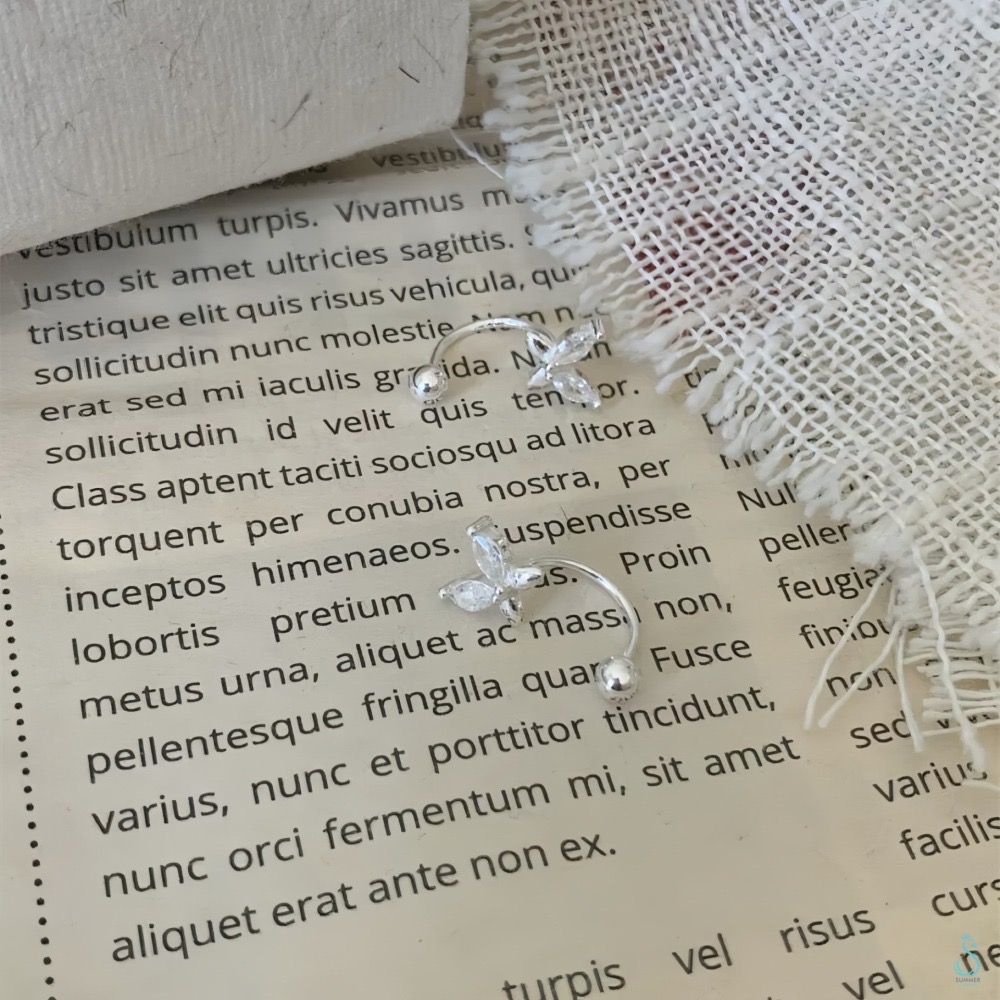 SUMMER 銀飾💫［999足銀］蝴蝶鑽C型耳環 鎖珠式耳環 轉珠耳環 純銀耳環 純銀飾品-細節圖4