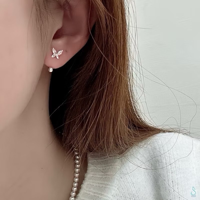 SUMMER 銀飾💫［999足銀］蝴蝶鑽C型耳環 鎖珠式耳環 轉珠耳環 純銀耳環 純銀飾品-細節圖6