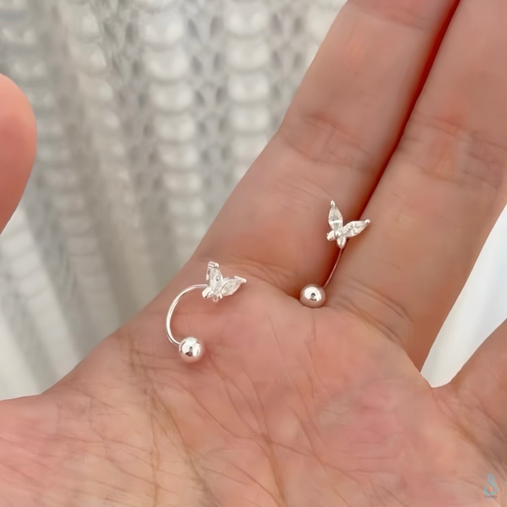 SUMMER 銀飾💫［999足銀］蝴蝶鑽C型耳環 鎖珠式耳環 轉珠耳環 純銀耳環 純銀飾品-細節圖5