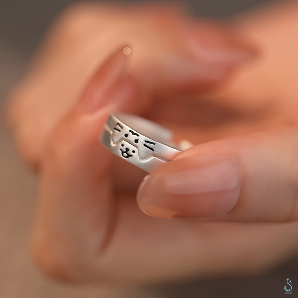 SUMMER韓 銀飾💫［999足銀］🐶🐱萌伴之戒 情侶對戒 貓狗日記 閨蜜對戒 純銀戒指 純銀飾品-細節圖4