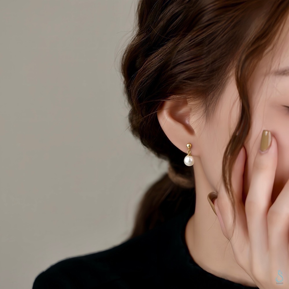 SUMMER 銀飾💫［925純銀］簡約墜珍珠耳環 正圓高光澤 珍珠耳環 純銀耳環 純銀飾品-細節圖5