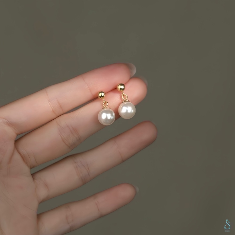 SUMMER 銀飾💫［925純銀］簡約墜珍珠耳環 正圓高光澤 珍珠耳環 純銀耳環 純銀飾品-細節圖4