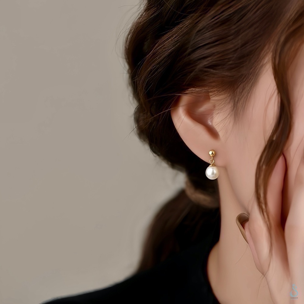 SUMMER 銀飾💫［925純銀］簡約墜珍珠耳環 正圓高光澤 珍珠耳環 純銀耳環 純銀飾品-細節圖7