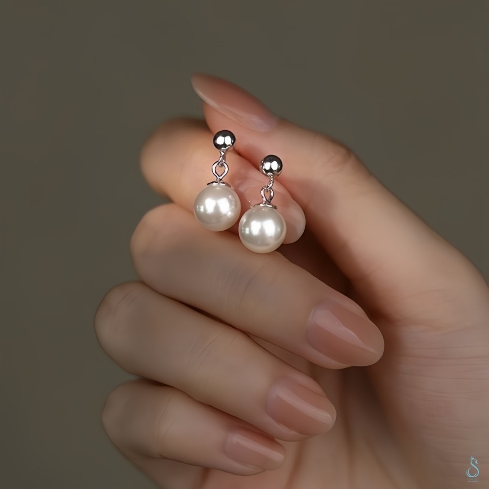 SUMMER 銀飾💫［925純銀］簡約墜珍珠耳環 正圓高光澤 珍珠耳環 純銀耳環 純銀飾品-細節圖8