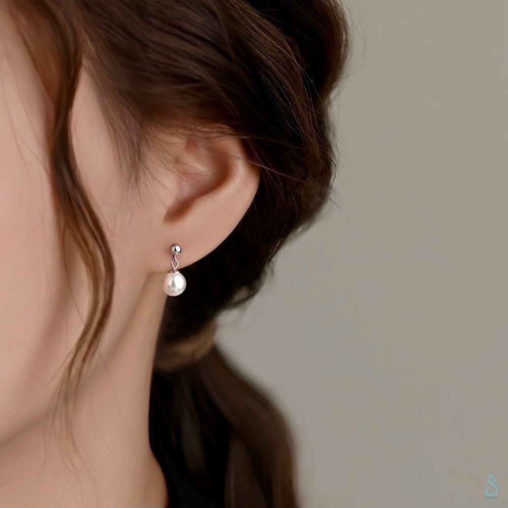 SUMMER 銀飾💫［925純銀］簡約墜珍珠耳環 正圓高光澤 珍珠耳環 純銀耳環 純銀飾品-細節圖9