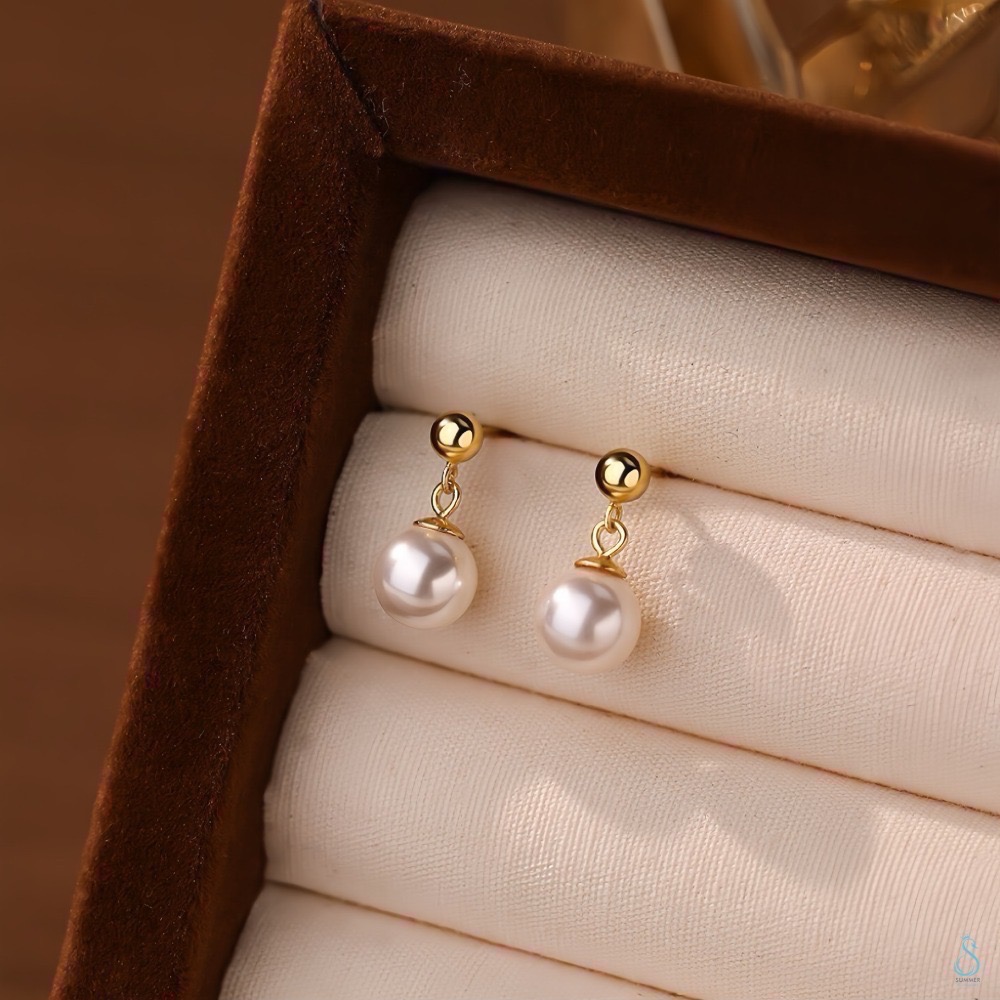 SUMMER 銀飾💫［925純銀］簡約墜珍珠耳環 正圓高光澤 珍珠耳環 純銀耳環 純銀飾品-規格圖9