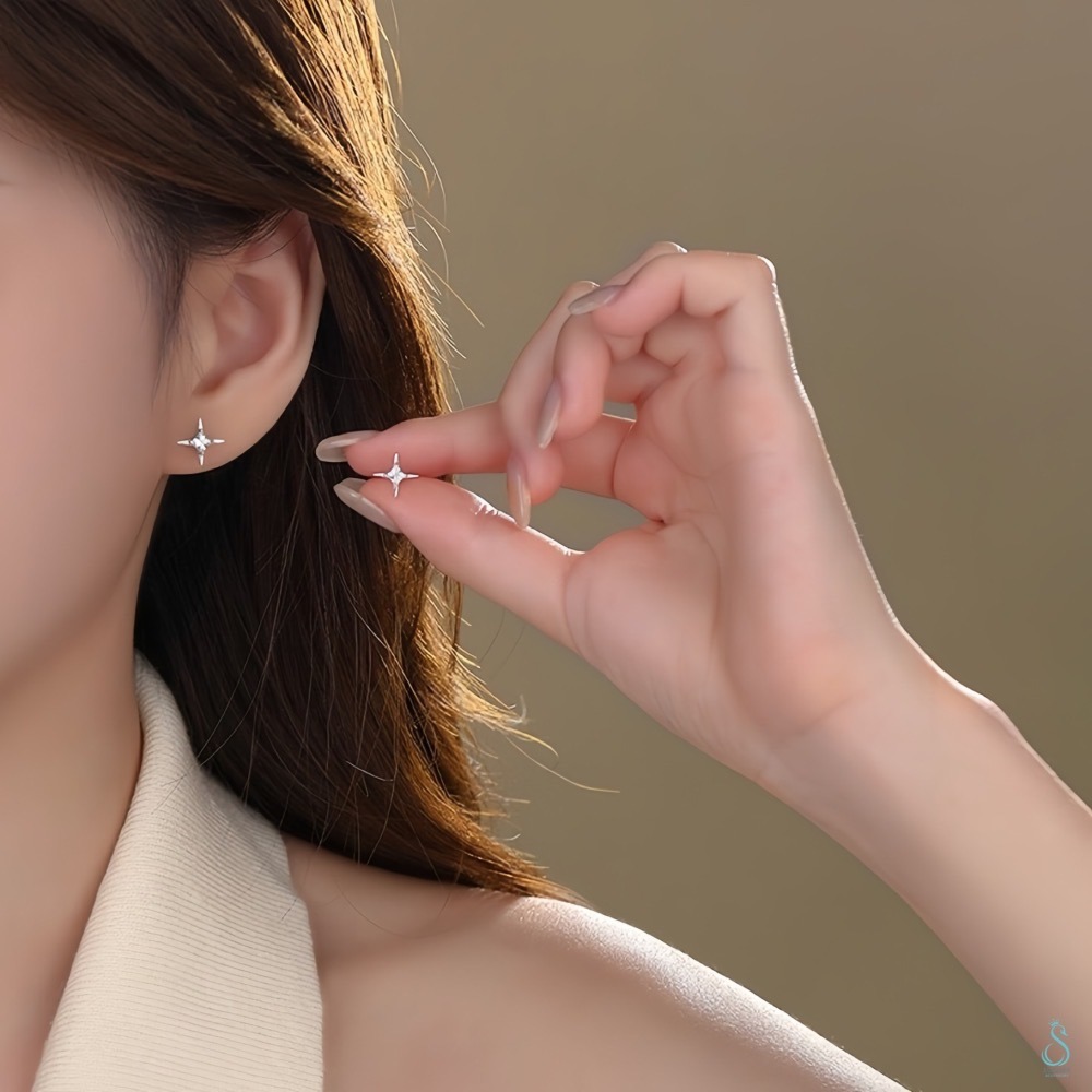 SUMMER 銀飾💫［925純銀］星辰之光 鎖珠式耳環 閃耀星芒耳環 純銀耳環 純銀飾品-細節圖3