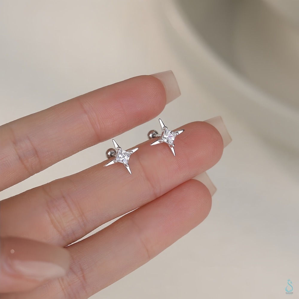 SUMMER 銀飾💫［925純銀］星辰之光 鎖珠式耳環 閃耀星芒耳環 純銀耳環 純銀飾品-細節圖5
