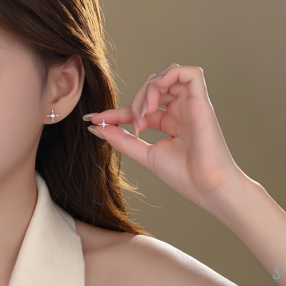 SUMMER 銀飾💫［925純銀］星辰之光 鎖珠式耳環 閃耀星芒耳環 純銀耳環 純銀飾品-細節圖3