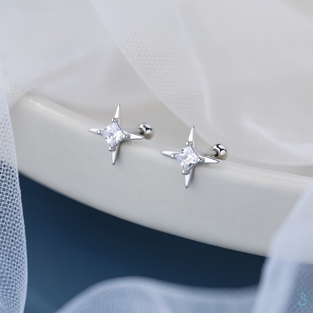 SUMMER 銀飾💫［925純銀］星辰之光 鎖珠式耳環 閃耀星芒耳環 純銀耳環 純銀飾品-細節圖4