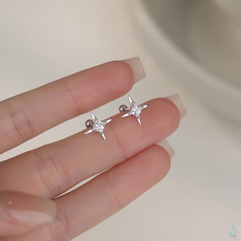 SUMMER 銀飾💫［925純銀］星辰之光 鎖珠式耳環 閃耀星芒耳環 純銀耳環 純銀飾品-細節圖5