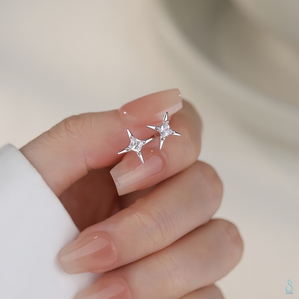 SUMMER 銀飾💫［925純銀］星辰之光 鎖珠式耳環 閃耀星芒耳環 純銀耳環 純銀飾品-細節圖6