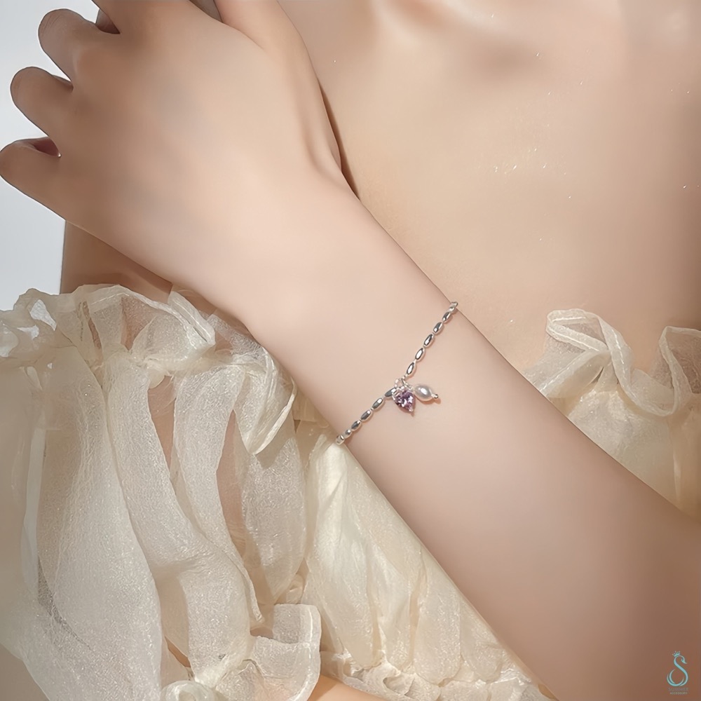 SUMMER韓 銀飾💫［925純銀］純愛心語 純銀手鏈 天然珍珠 愛心手鏈  純銀飾品-細節圖2