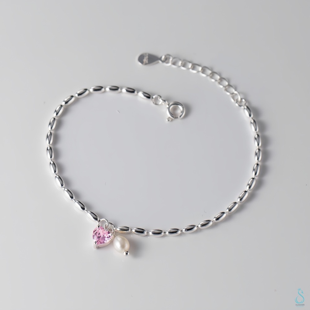 SUMMER韓 銀飾💫［925純銀］純愛心語 純銀手鏈 天然珍珠 愛心手鏈  純銀飾品-細節圖4