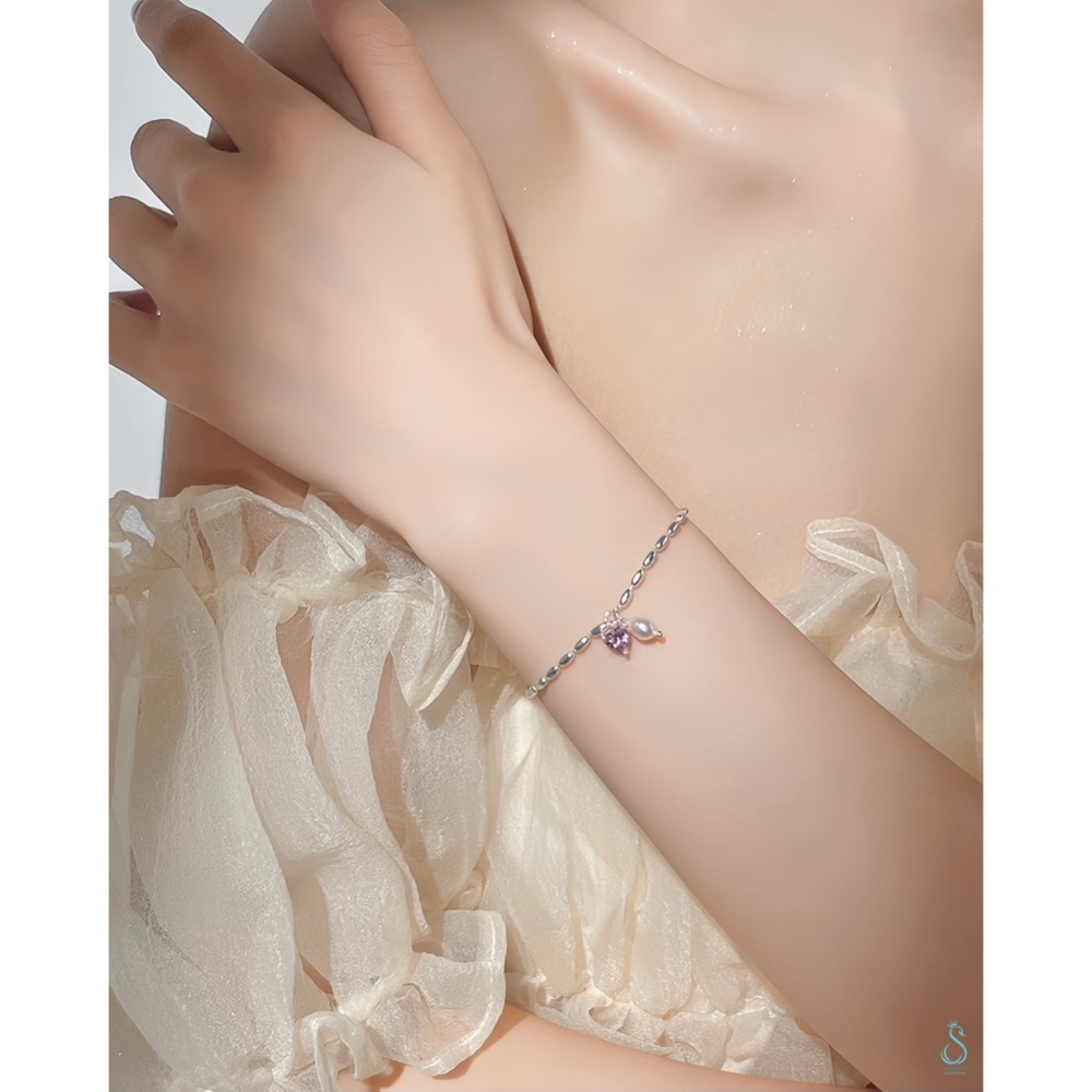 SUMMER韓 銀飾💫［925純銀］純愛心語 純銀手鏈 天然珍珠 愛心手鏈  純銀飾品-細節圖5