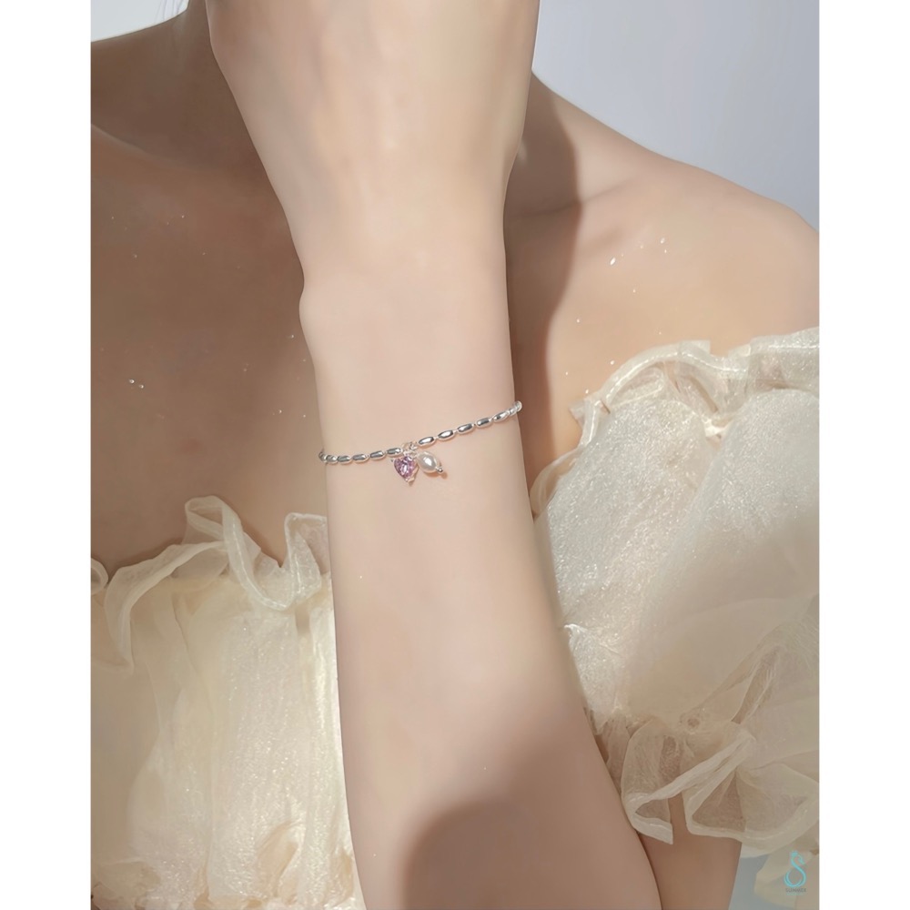 SUMMER韓 銀飾💫［925純銀］純愛心語 純銀手鏈 天然珍珠 愛心手鏈  純銀飾品-細節圖7